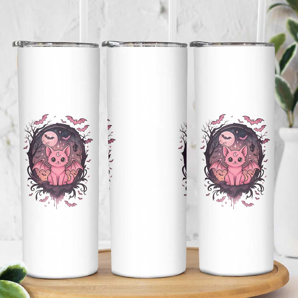 Cute Pastel Goth Bat Cat Skinny Tumbler Funny Gothic Halloween Art