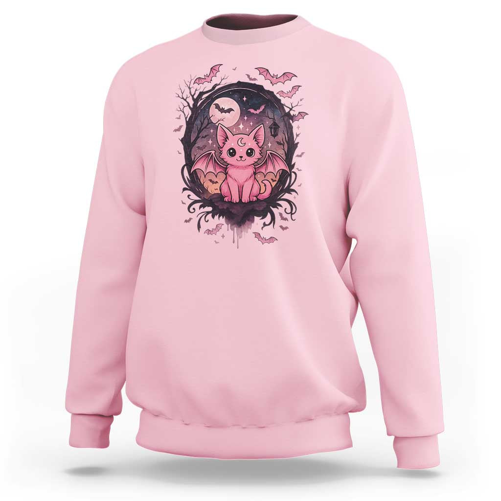 Cute Pastel Goth Bat Cat Sweatshirt Funny Gothic Halloween Art - Wonder Print Shop