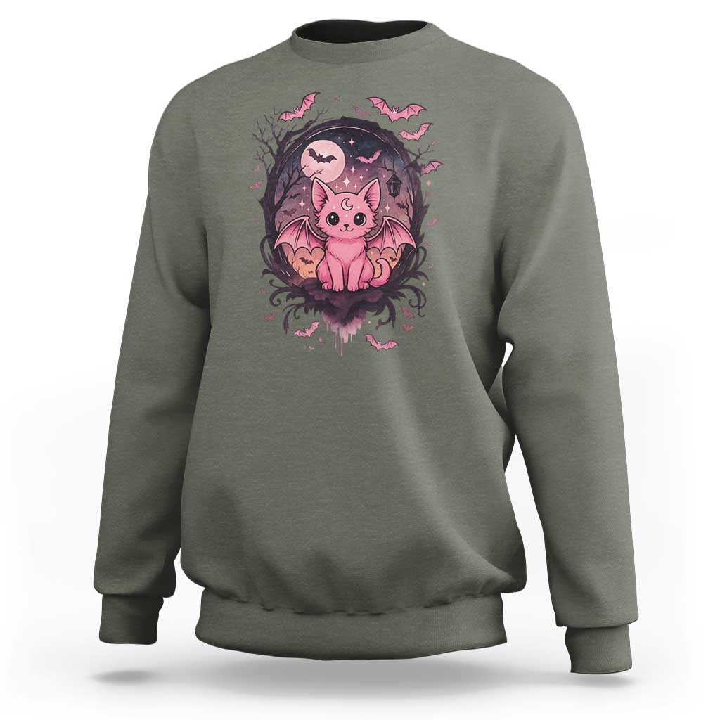 Cute Pastel Goth Bat Cat Sweatshirt Funny Gothic Halloween Art - Wonder Print Shop