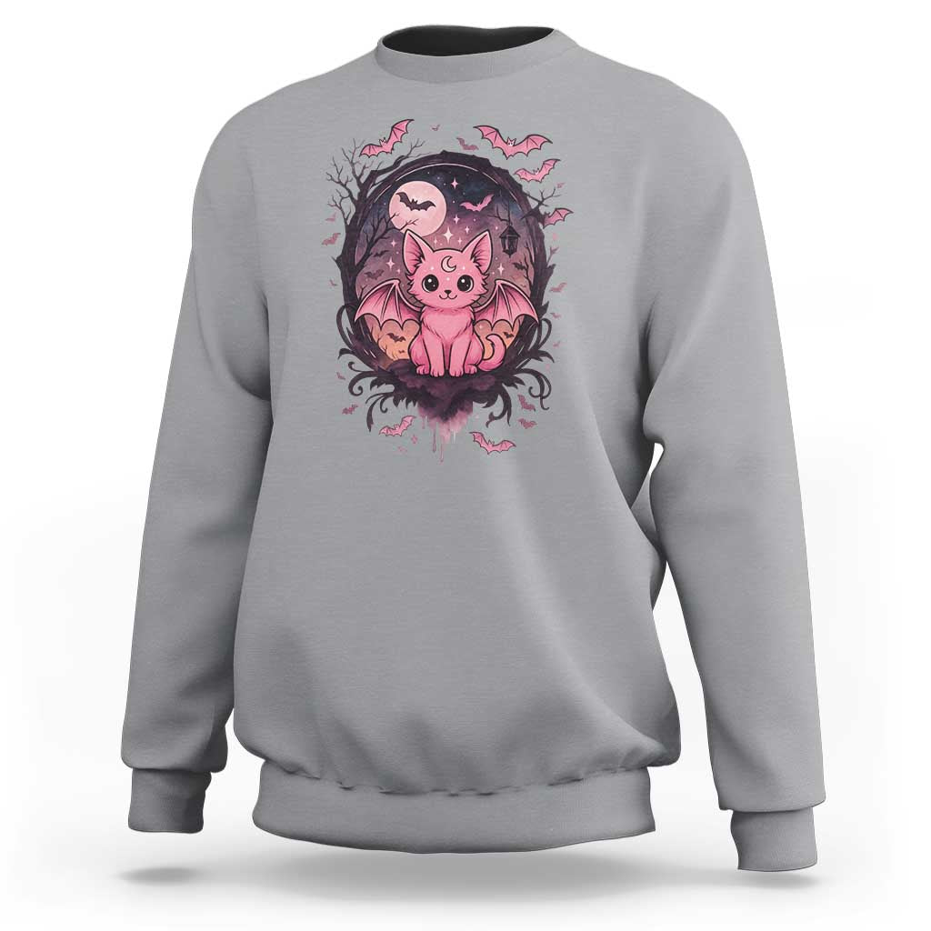 Cute Pastel Goth Bat Cat Sweatshirt Funny Gothic Halloween Art - Wonder Print Shop