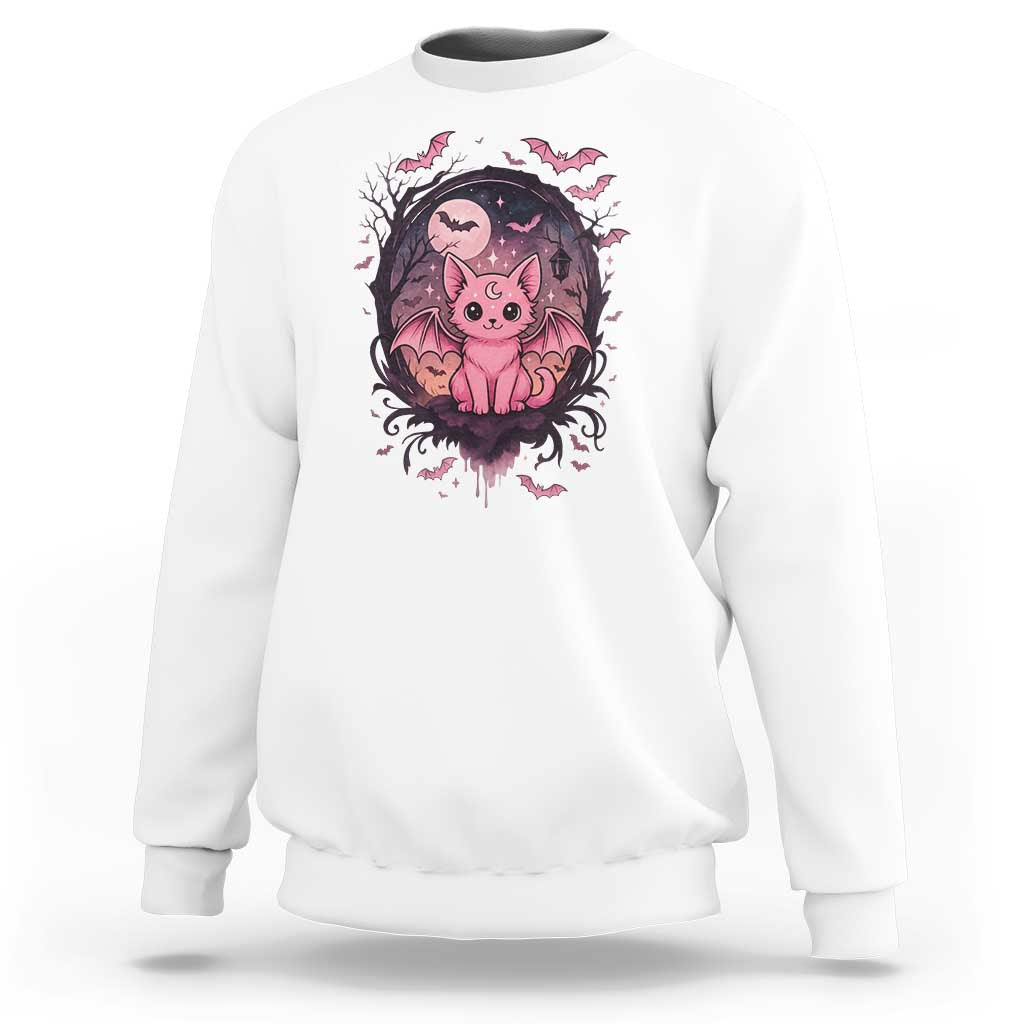 Cute Pastel Goth Bat Cat Sweatshirt Funny Gothic Halloween Art - Wonder Print Shop