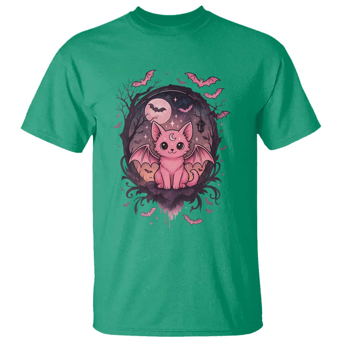 Cute Pastel Goth Bat Cat T Shirt Funny Gothic Halloween Art - Wonder Print Shop