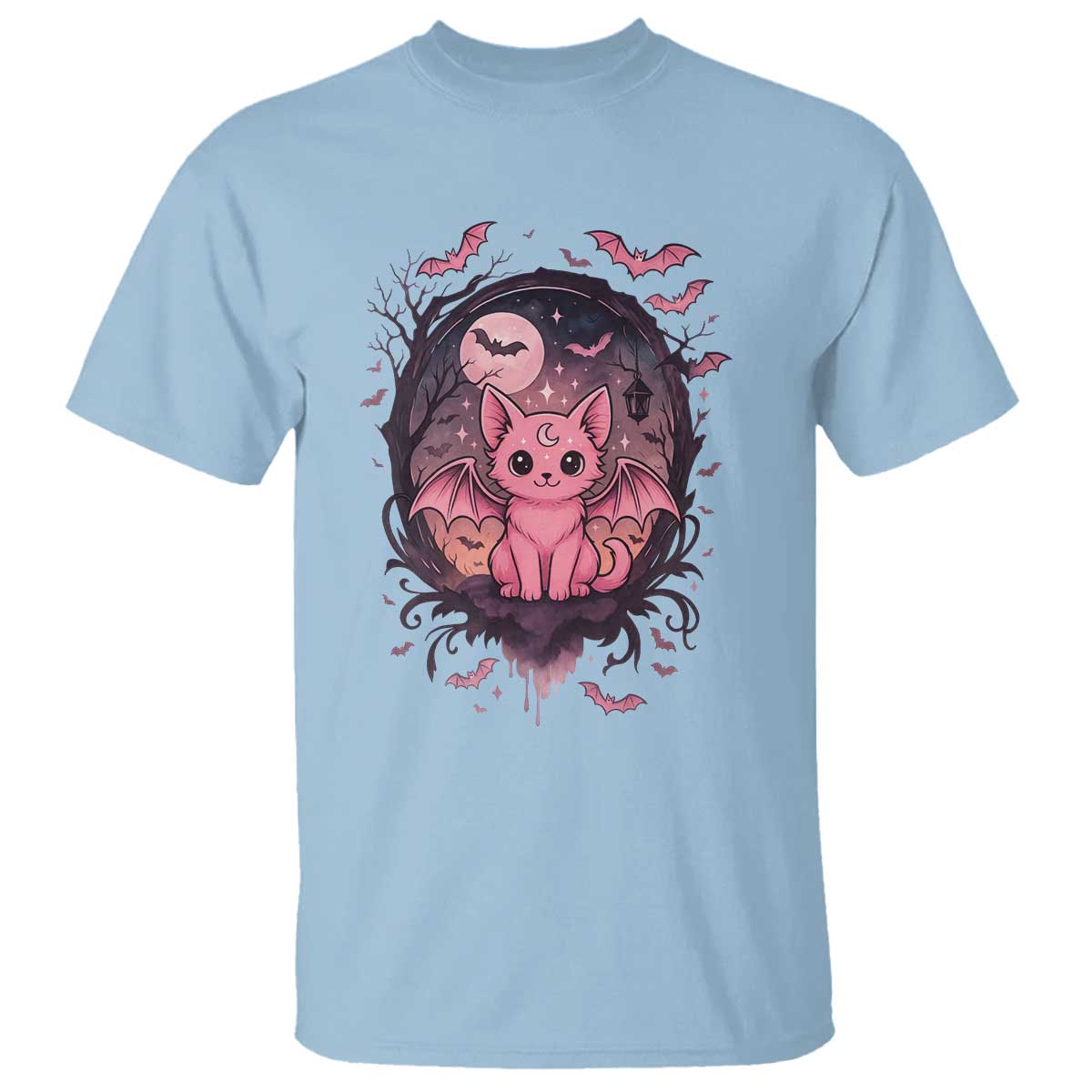 Cute Pastel Goth Bat Cat T Shirt Funny Gothic Halloween Art - Wonder Print Shop