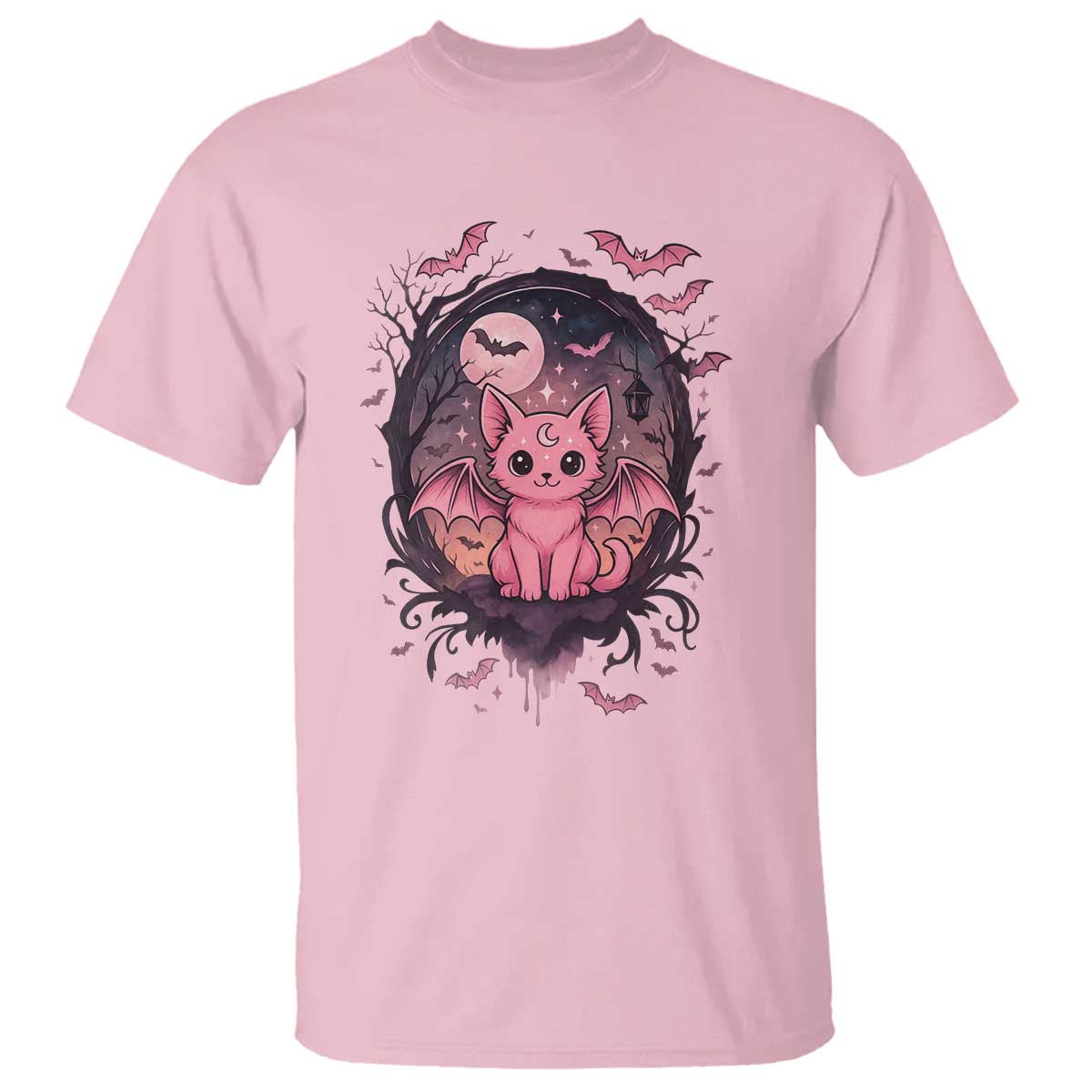 Cute Pastel Goth Bat Cat T Shirt Funny Gothic Halloween Art - Wonder Print Shop
