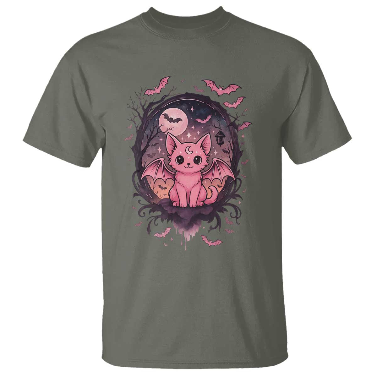 Cute Pastel Goth Bat Cat T Shirt Funny Gothic Halloween Art - Wonder Print Shop