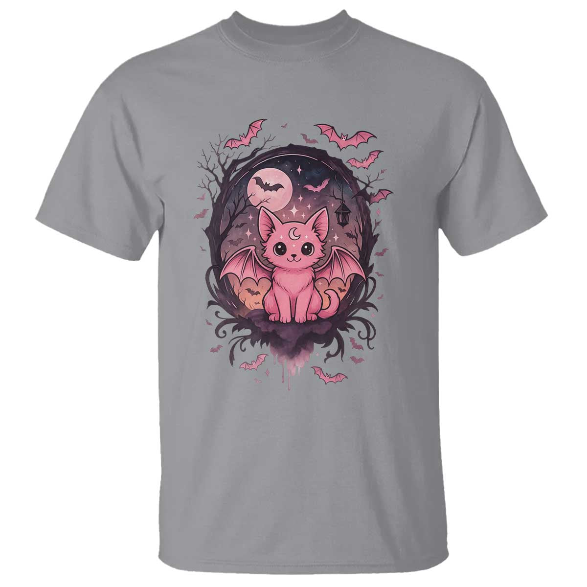 Cute Pastel Goth Bat Cat T Shirt Funny Gothic Halloween Art - Wonder Print Shop