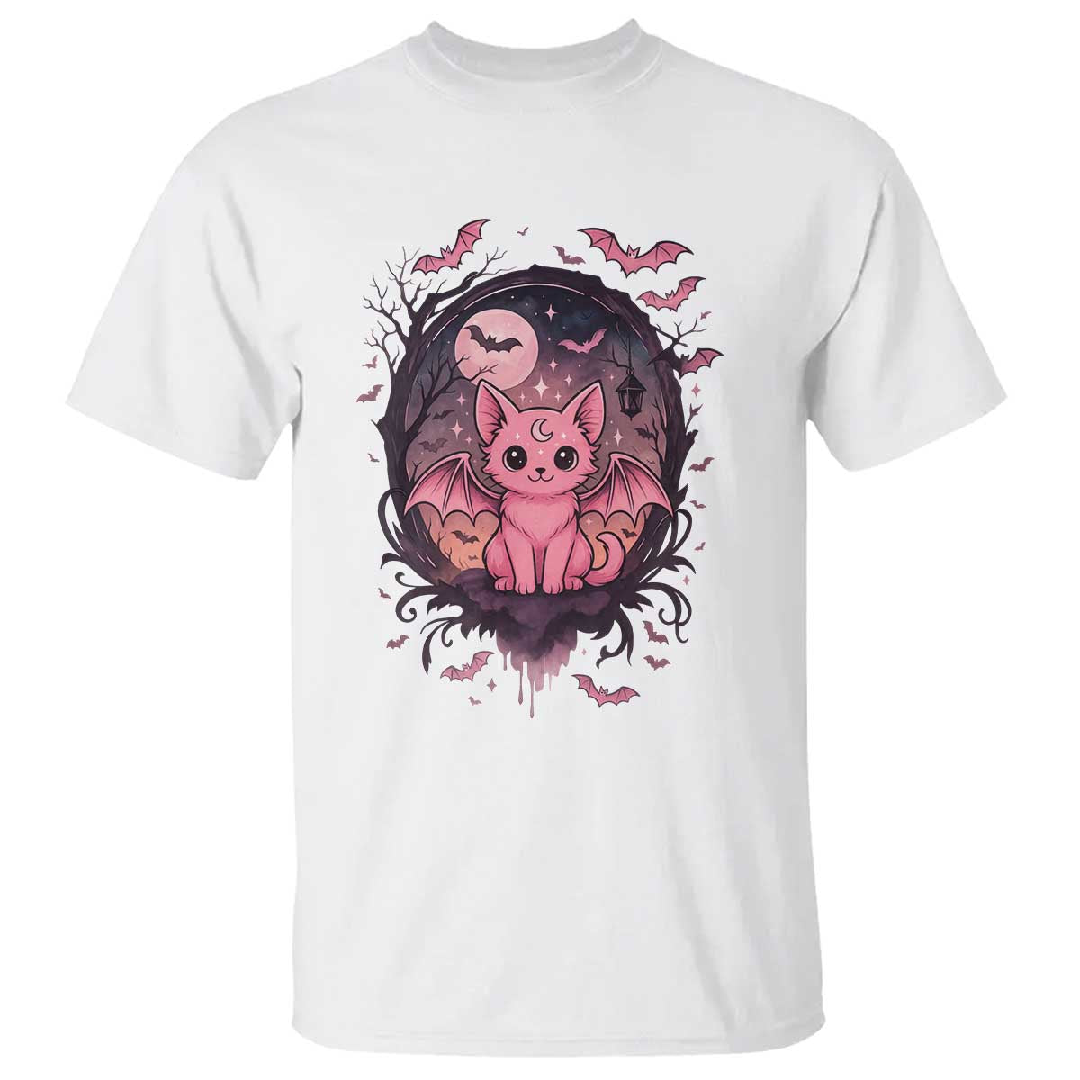 Cute Pastel Goth Bat Cat T Shirt Funny Gothic Halloween Art - Wonder Print Shop