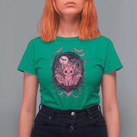 Cute Pastel Goth Bat Cat T Shirt For Women Funny Gothic Halloween Art - Wonder Print Shop