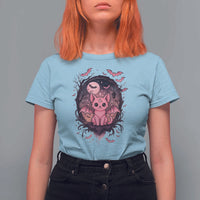 Cute Pastel Goth Bat Cat T Shirt For Women Funny Gothic Halloween Art - Wonder Print Shop