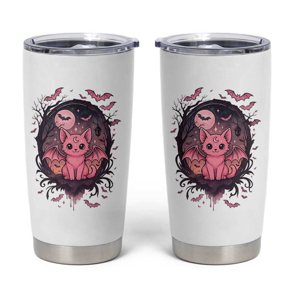 Cute Pastel Goth Bat Cat Tumbler Cup Funny Gothic Halloween Art