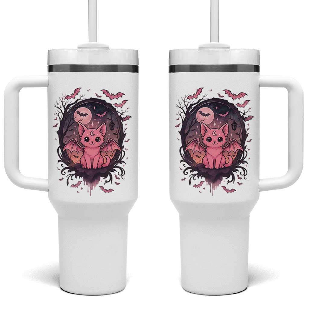Cute Pastel Goth Bat Cat Tumbler With Handle Funny Gothic Halloween Art