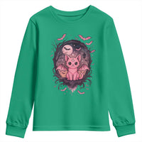 Cute Pastel Goth Bat Cat Youth Sweatshirt Funny Gothic Halloween Art - Wonder Print Shop