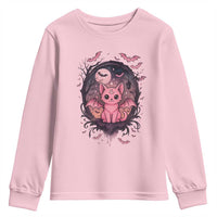 Cute Pastel Goth Bat Cat Youth Sweatshirt Funny Gothic Halloween Art - Wonder Print Shop