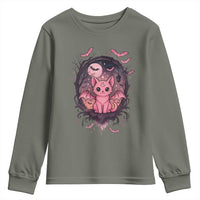 Cute Pastel Goth Bat Cat Youth Sweatshirt Funny Gothic Halloween Art - Wonder Print Shop