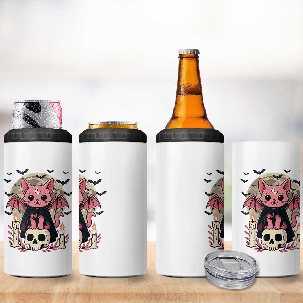 Cute Pastel Goth Vampire Cat 4 in 1 Can Cooler Tumbler Funny Gothic Halloween Art