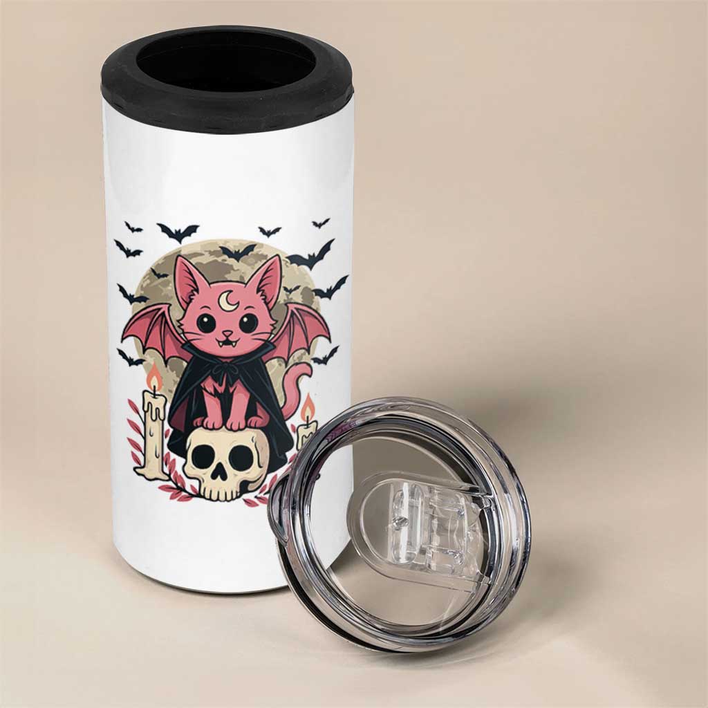 Cute Pastel Goth Vampire Cat 4 in 1 Can Cooler Tumbler Funny Gothic Halloween Art
