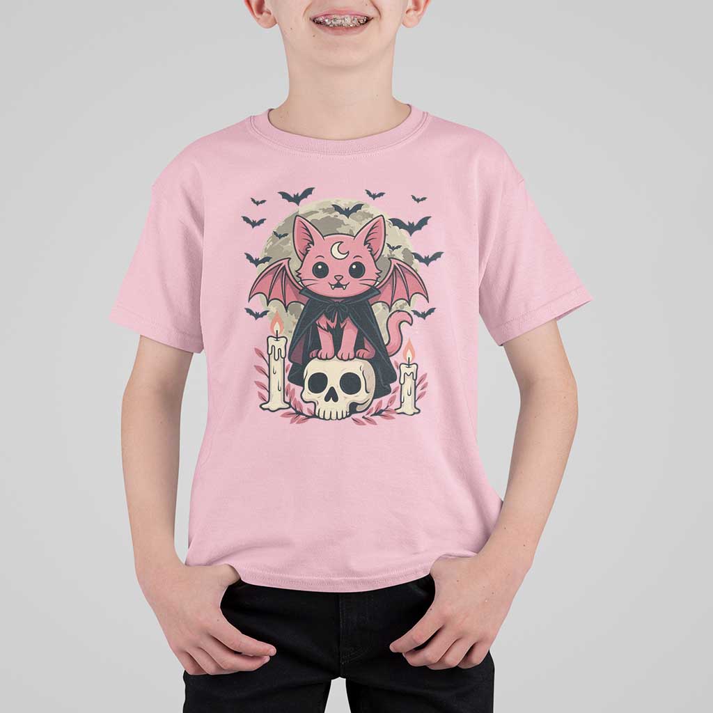Cute Pastel Goth Vampire Cat T Shirt For Kid Funny Gothic Halloween Art - Wonder Print Shop