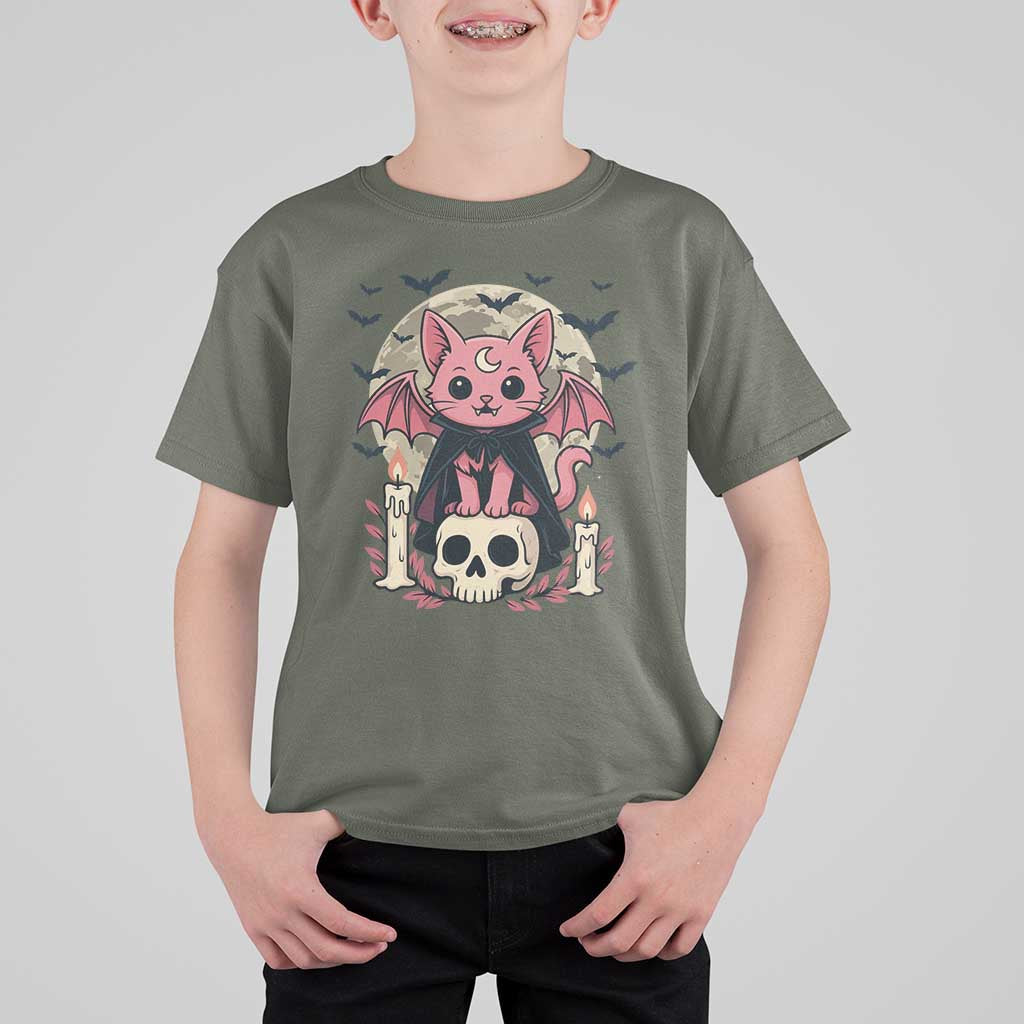 Cute Pastel Goth Vampire Cat T Shirt For Kid Funny Gothic Halloween Art - Wonder Print Shop