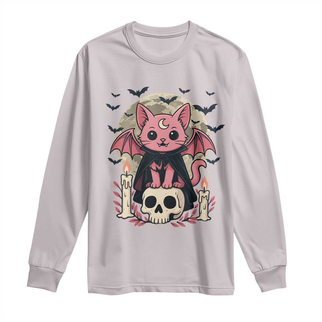 Cute Pastel Goth Vampire Cat Long Sleeve Shirt Funny Gothic Halloween Art - Wonder Print Shop