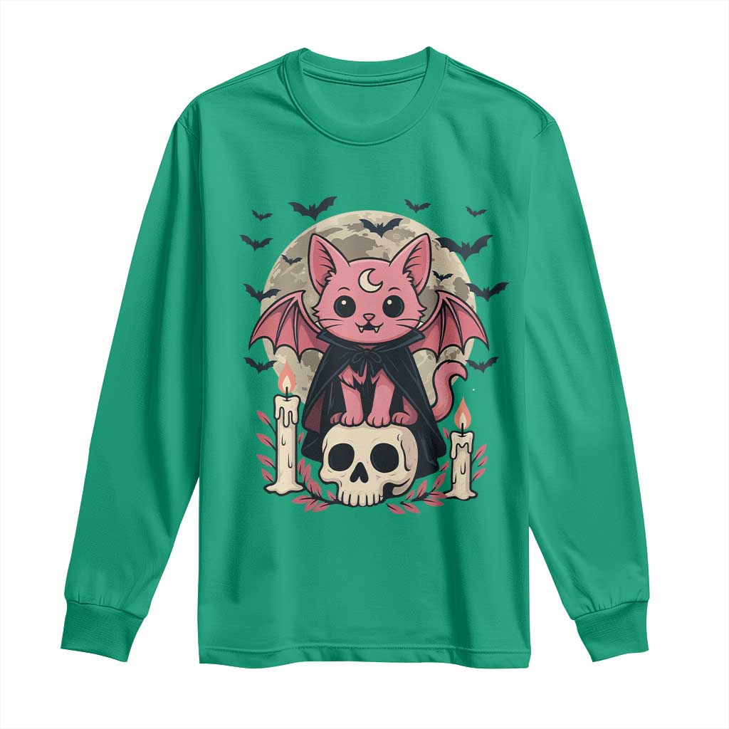 Cute Pastel Goth Vampire Cat Long Sleeve Shirt Funny Gothic Halloween Art - Wonder Print Shop