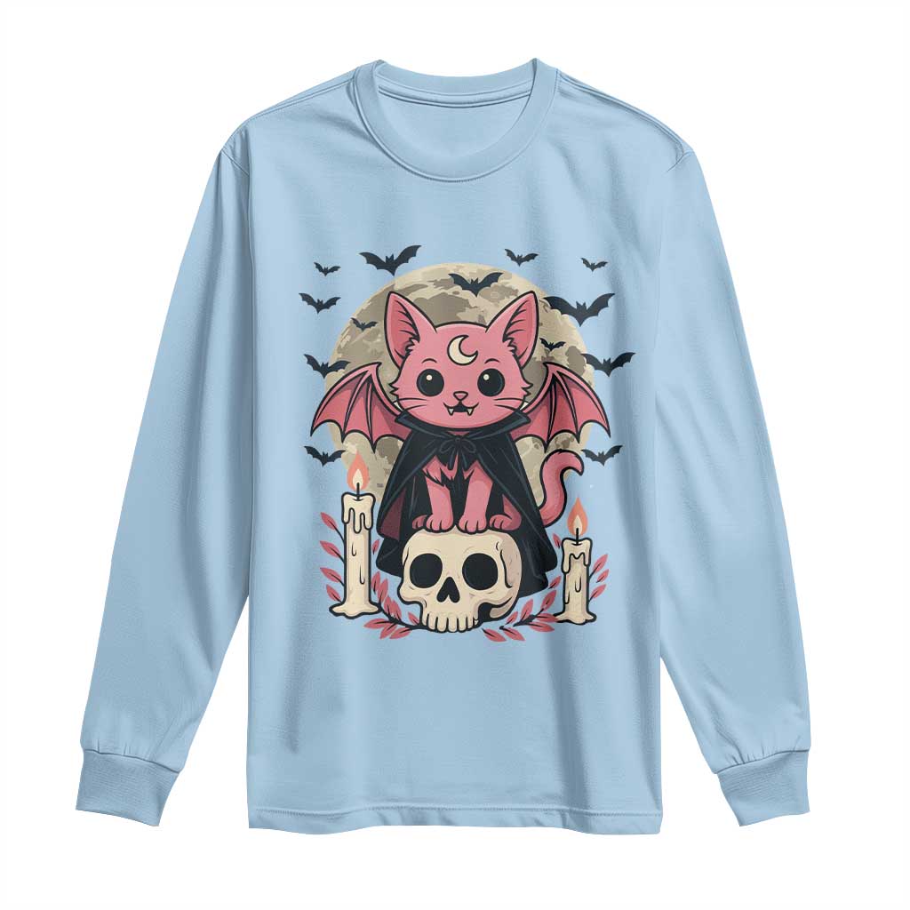 Cute Pastel Goth Vampire Cat Long Sleeve Shirt Funny Gothic Halloween Art - Wonder Print Shop