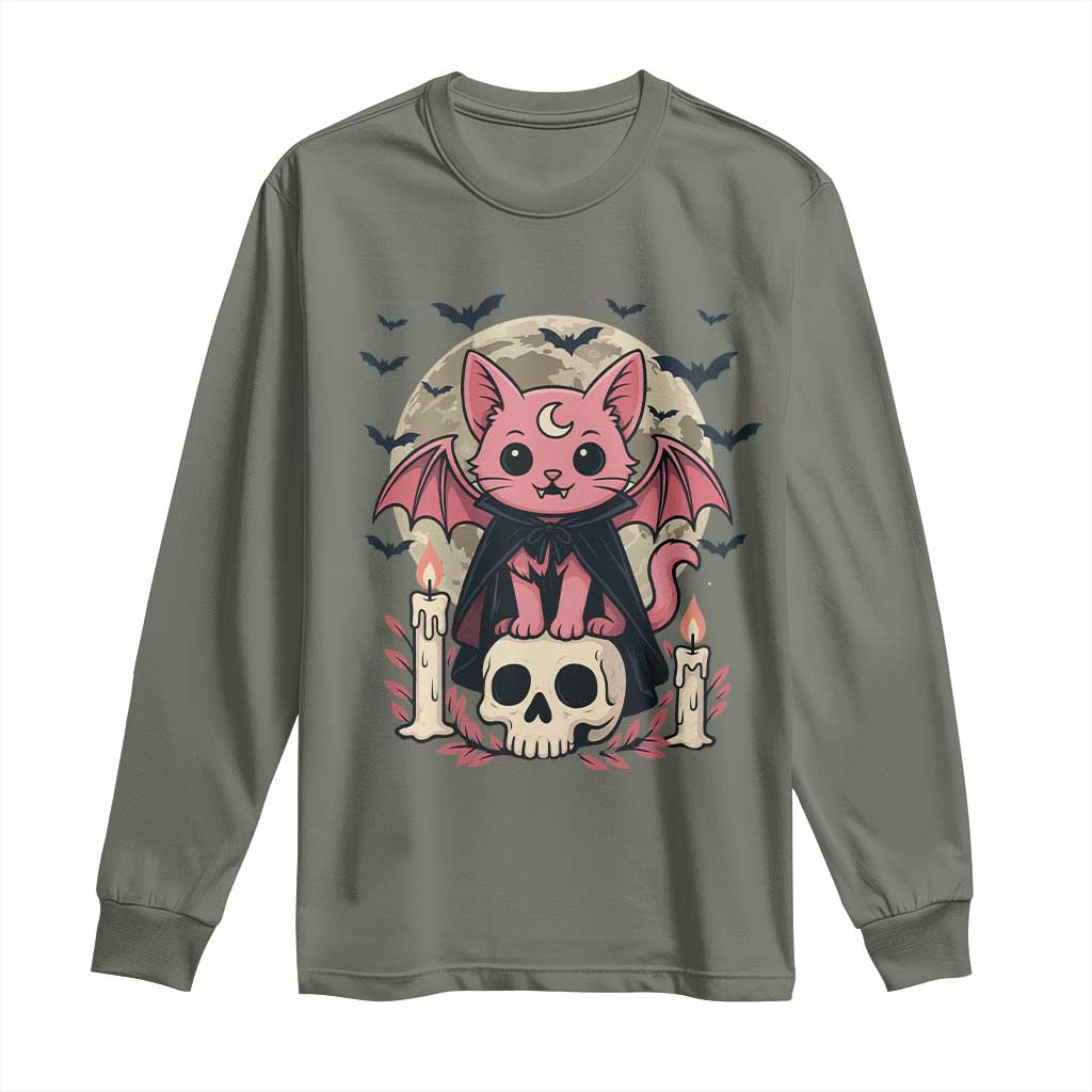 Cute Pastel Goth Vampire Cat Long Sleeve Shirt Funny Gothic Halloween Art - Wonder Print Shop