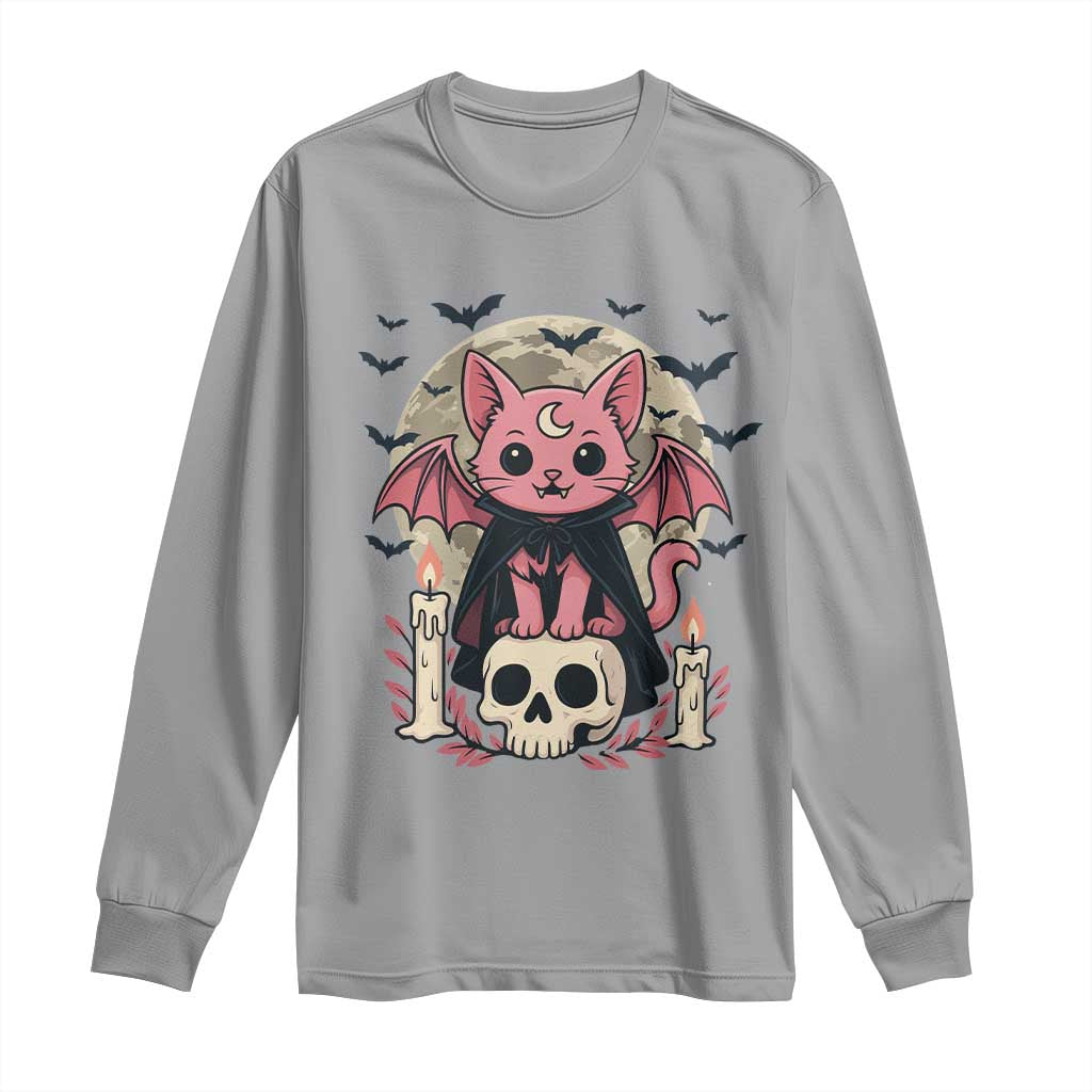Cute Pastel Goth Vampire Cat Long Sleeve Shirt Funny Gothic Halloween Art - Wonder Print Shop