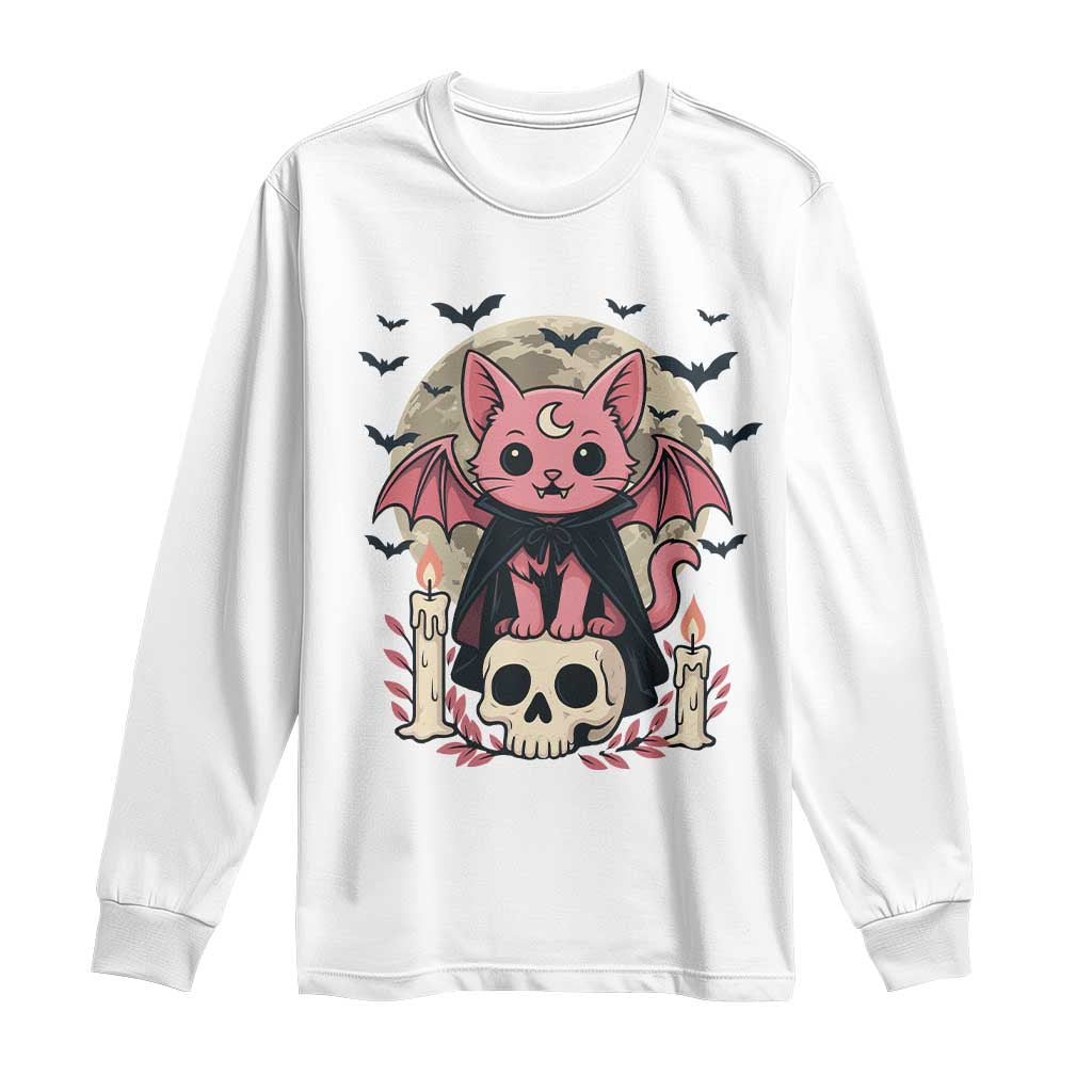 Cute Pastel Goth Vampire Cat Long Sleeve Shirt Funny Gothic Halloween Art - Wonder Print Shop