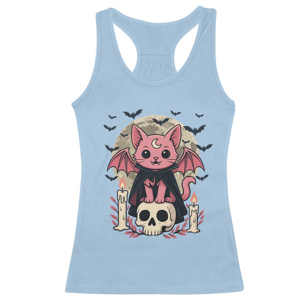 Cute Pastel Goth Vampire Cat Racerback Tank Top Funny Gothic Halloween Art - Wonder Print Shop