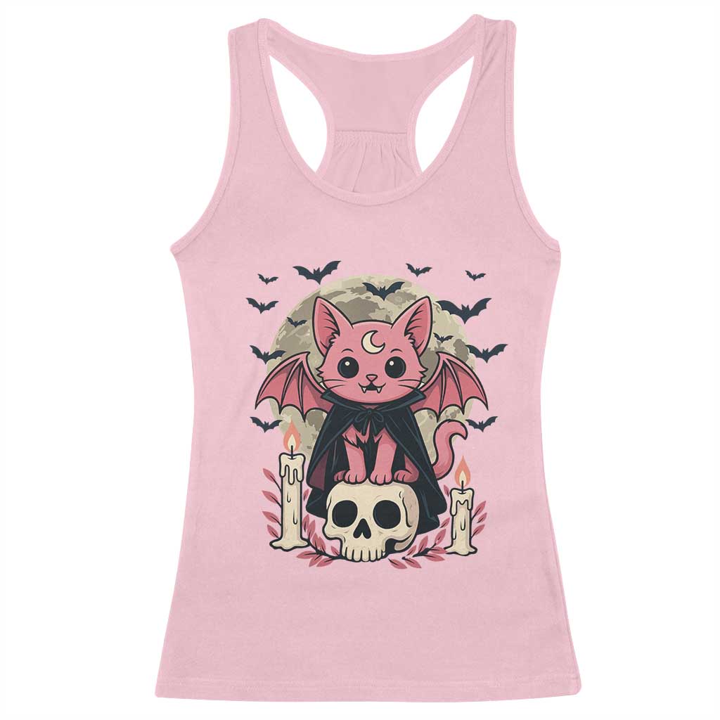 Cute Pastel Goth Vampire Cat Racerback Tank Top Funny Gothic Halloween Art - Wonder Print Shop