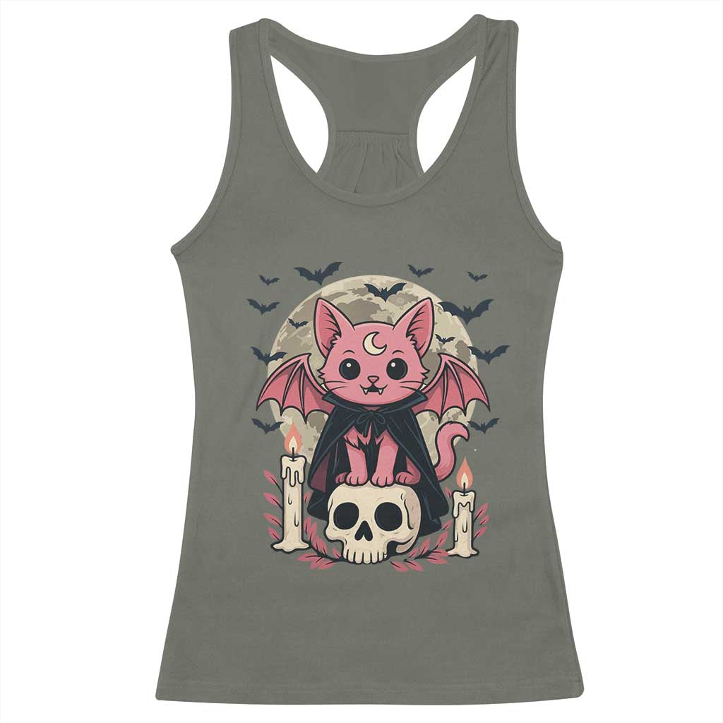 Cute Pastel Goth Vampire Cat Racerback Tank Top Funny Gothic Halloween Art - Wonder Print Shop