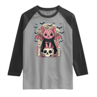 Cute Pastel Goth Vampire Cat Raglan Shirt Funny Gothic Halloween Art - Wonder Print Shop
