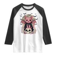 Cute Pastel Goth Vampire Cat Raglan Shirt Funny Gothic Halloween Art - Wonder Print Shop