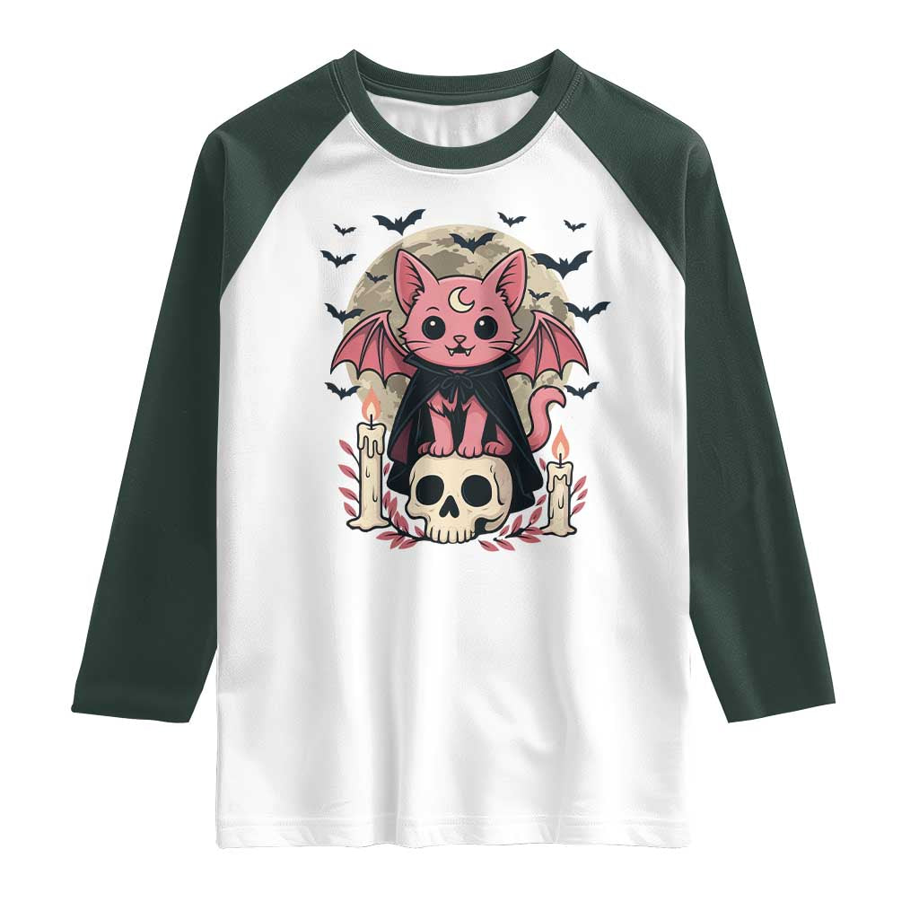 Cute Pastel Goth Vampire Cat Raglan Shirt Funny Gothic Halloween Art - Wonder Print Shop