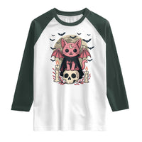 Cute Pastel Goth Vampire Cat Raglan Shirt Funny Gothic Halloween Art - Wonder Print Shop