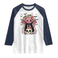 Cute Pastel Goth Vampire Cat Raglan Shirt Funny Gothic Halloween Art - Wonder Print Shop