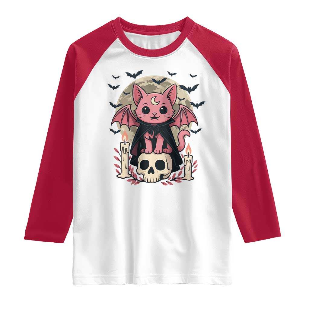 Cute Pastel Goth Vampire Cat Raglan Shirt Funny Gothic Halloween Art - Wonder Print Shop