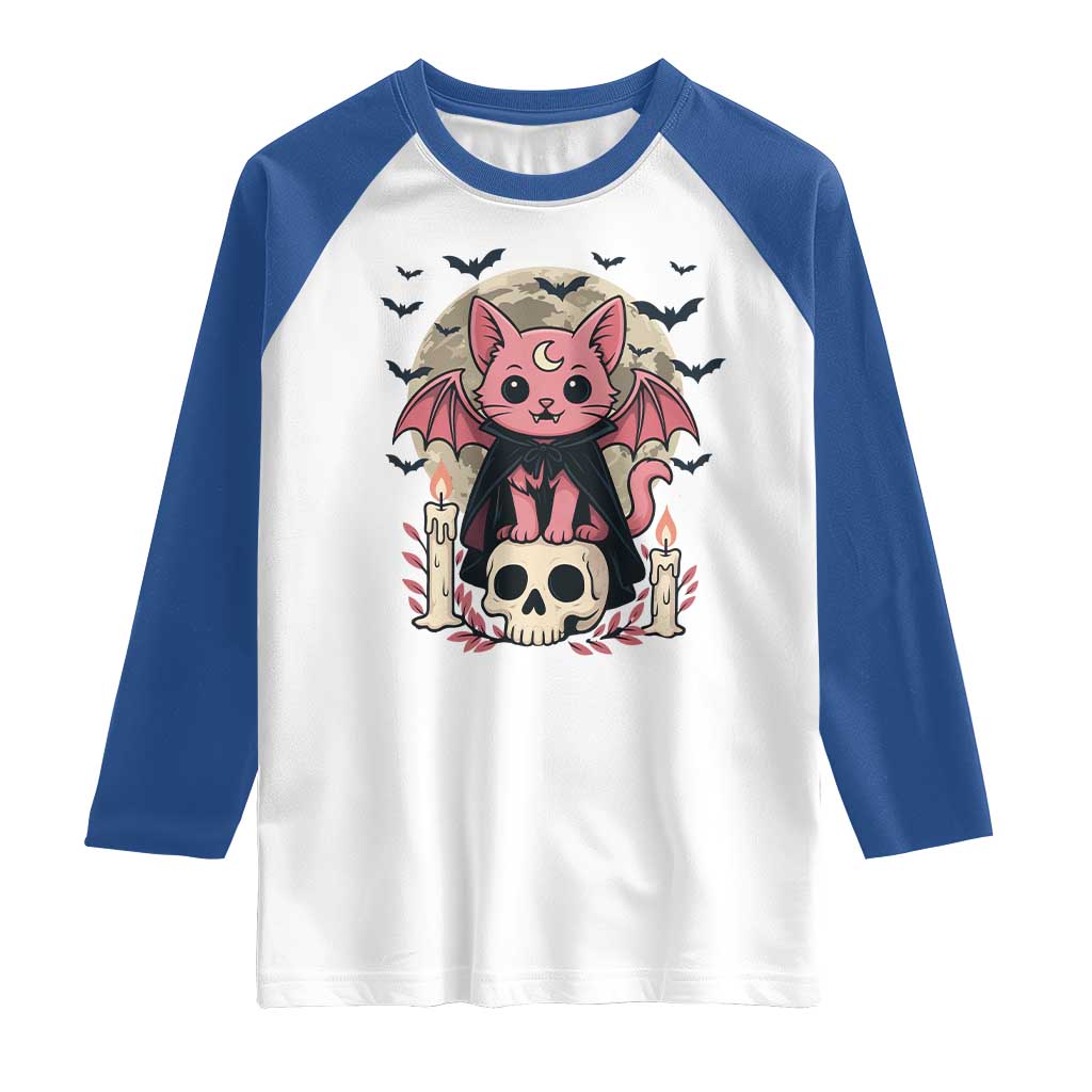 Cute Pastel Goth Vampire Cat Raglan Shirt Funny Gothic Halloween Art - Wonder Print Shop