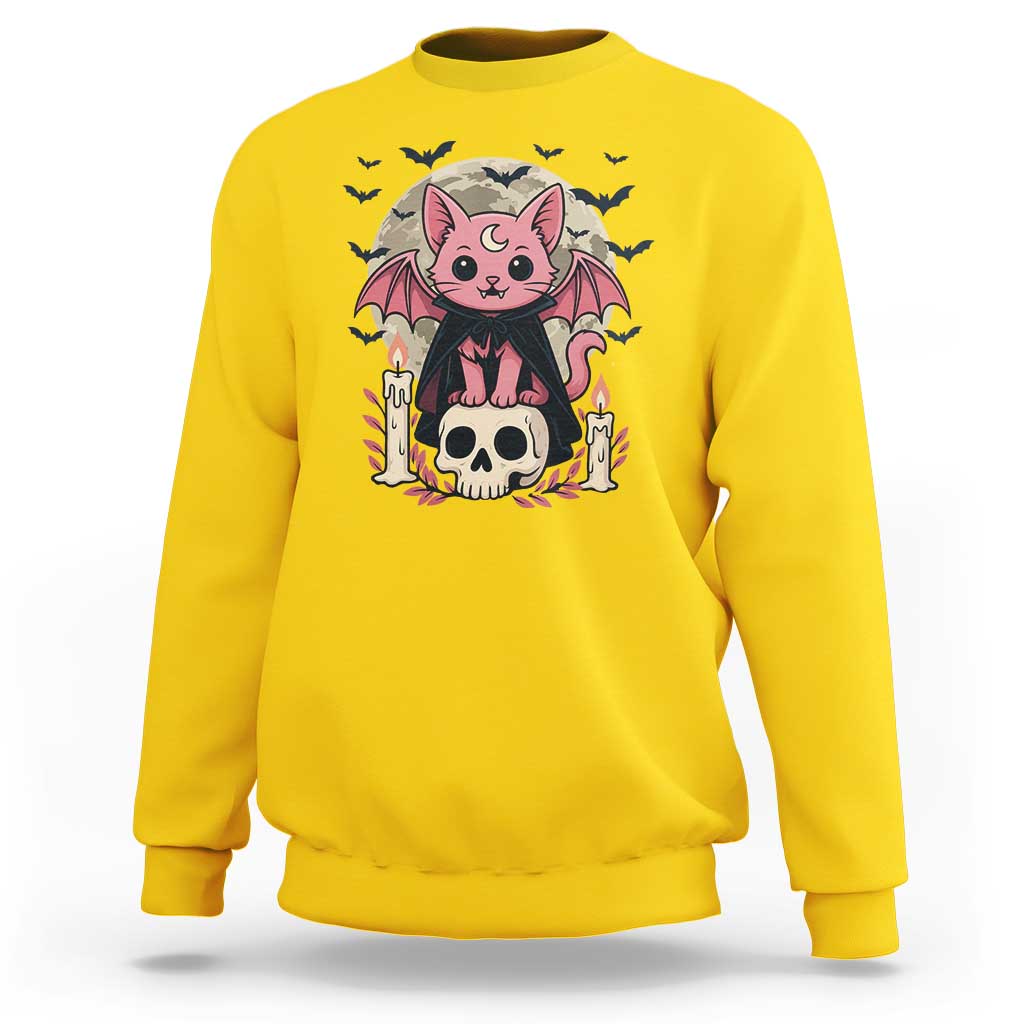 Cute Pastel Goth Vampire Cat Sweatshirt Funny Gothic Halloween Art - Wonder Print Shop