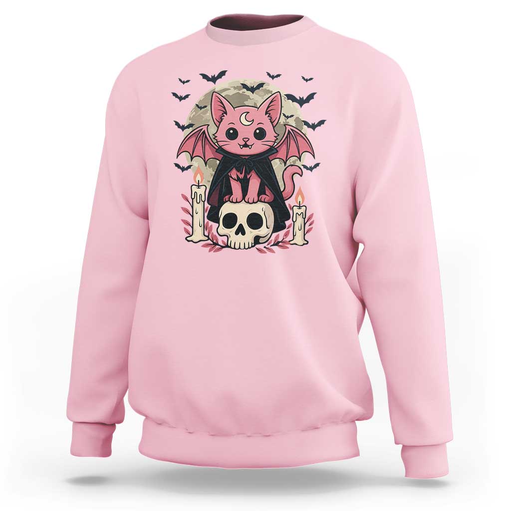 Cute Pastel Goth Vampire Cat Sweatshirt Funny Gothic Halloween Art - Wonder Print Shop
