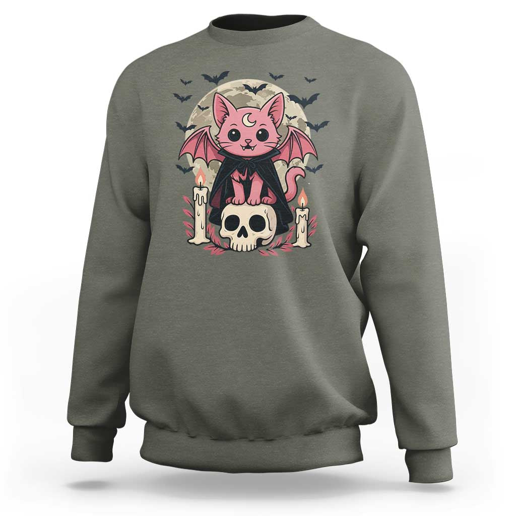 Cute Pastel Goth Vampire Cat Sweatshirt Funny Gothic Halloween Art - Wonder Print Shop