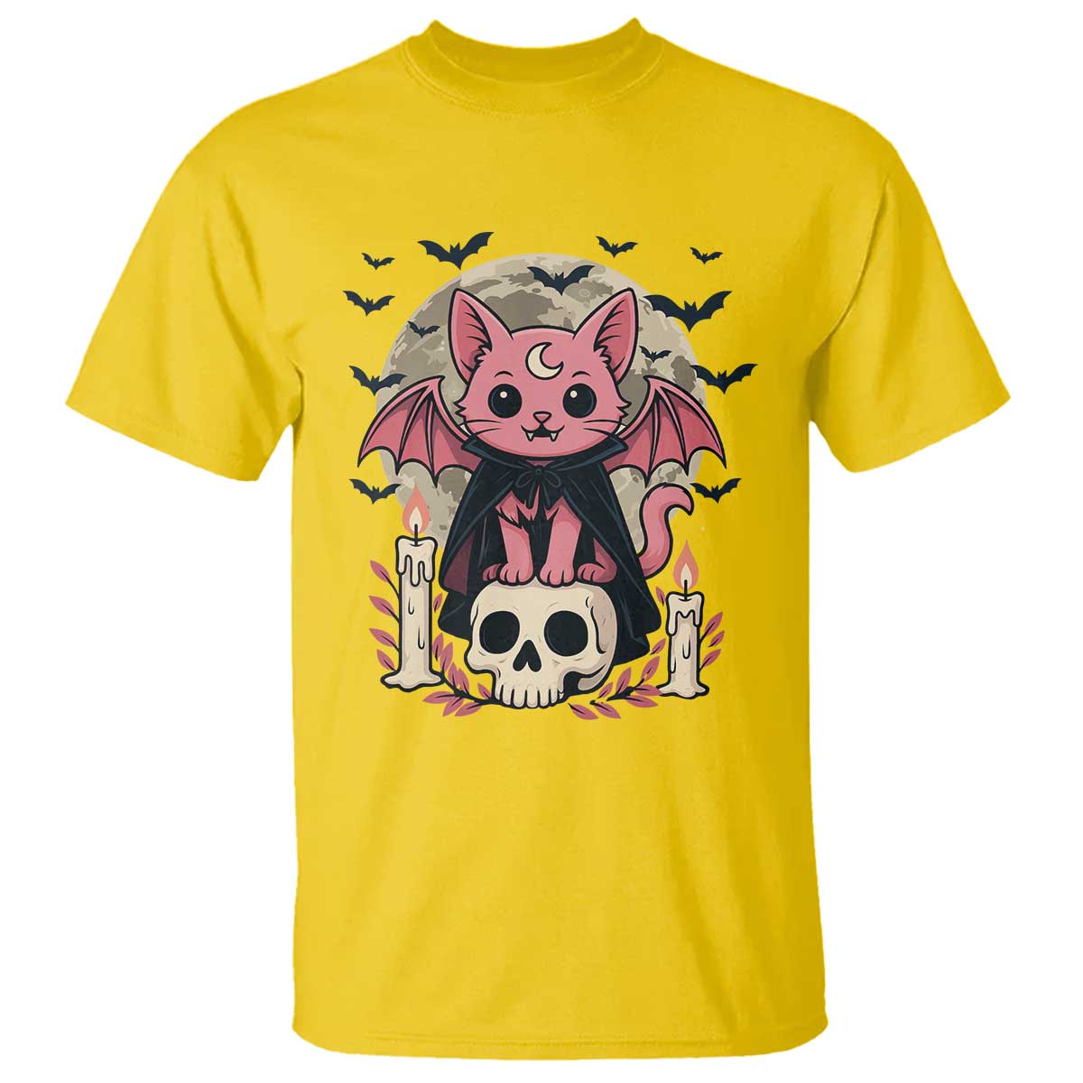 Cute Pastel Goth Vampire Cat T Shirt Funny Gothic Halloween Art - Wonder Print Shop