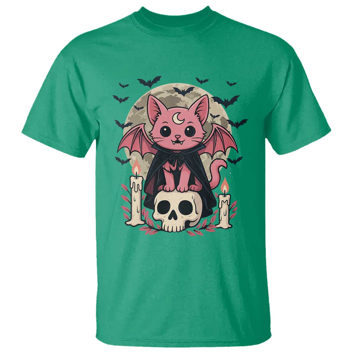 Cute Pastel Goth Vampire Cat T Shirt Funny Gothic Halloween Art - Wonder Print Shop