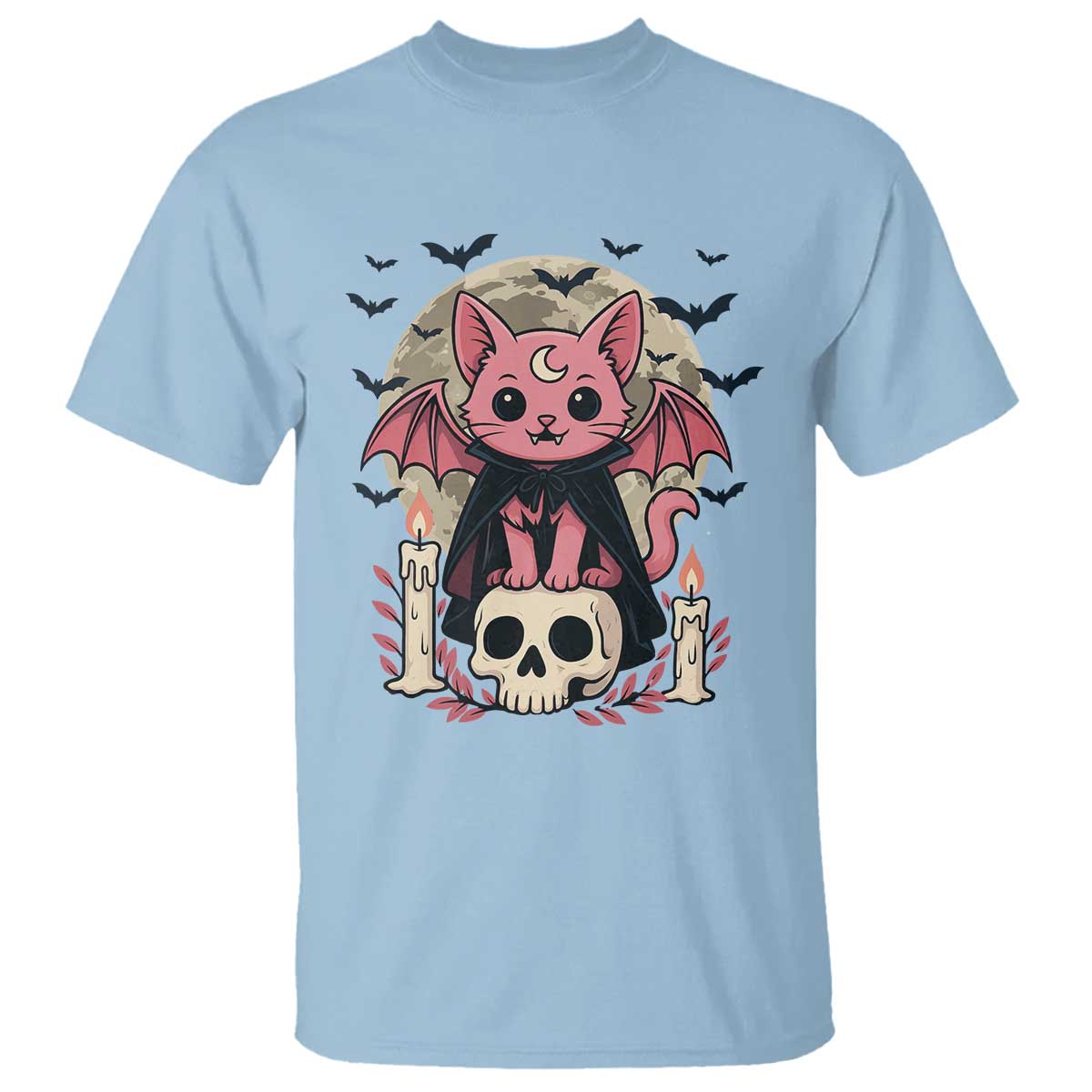 Cute Pastel Goth Vampire Cat T Shirt Funny Gothic Halloween Art - Wonder Print Shop