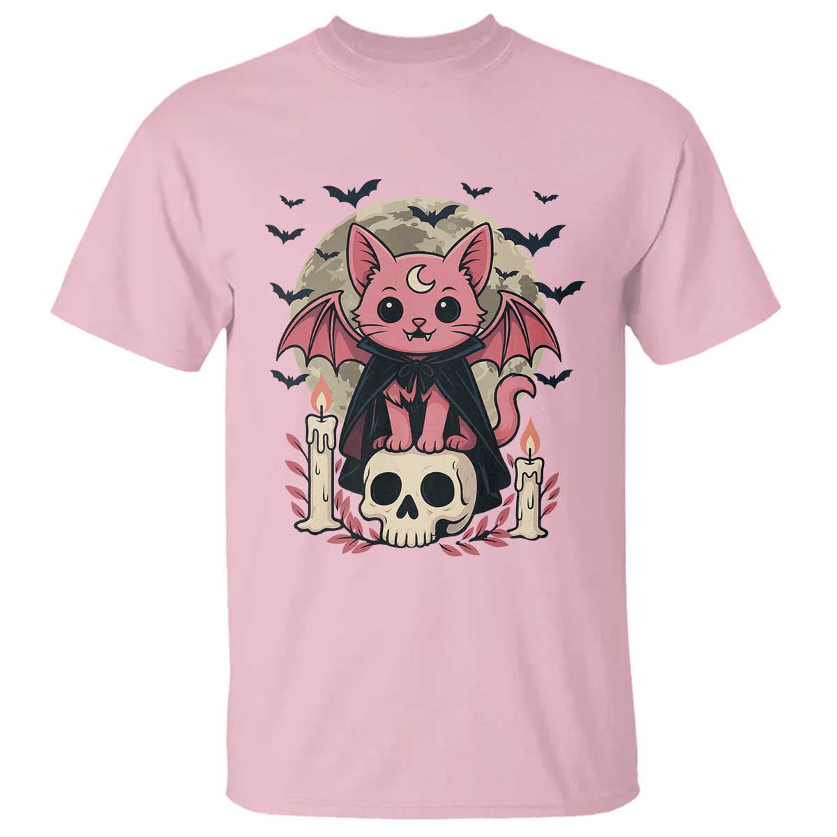 Cute Pastel Goth Vampire Cat T Shirt Funny Gothic Halloween Art - Wonder Print Shop