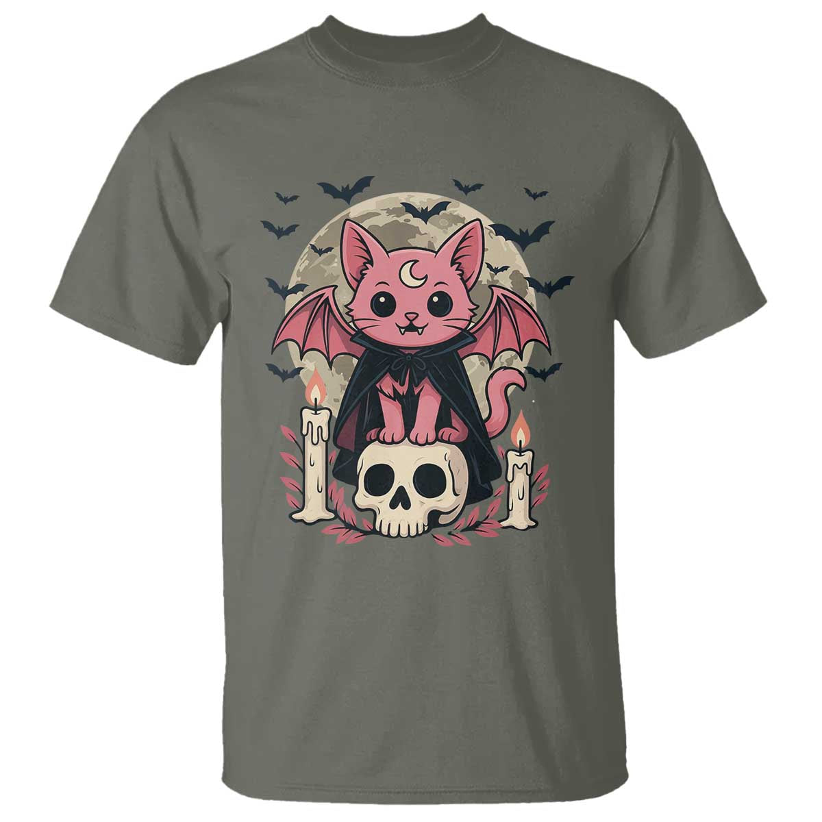 Cute Pastel Goth Vampire Cat T Shirt Funny Gothic Halloween Art - Wonder Print Shop