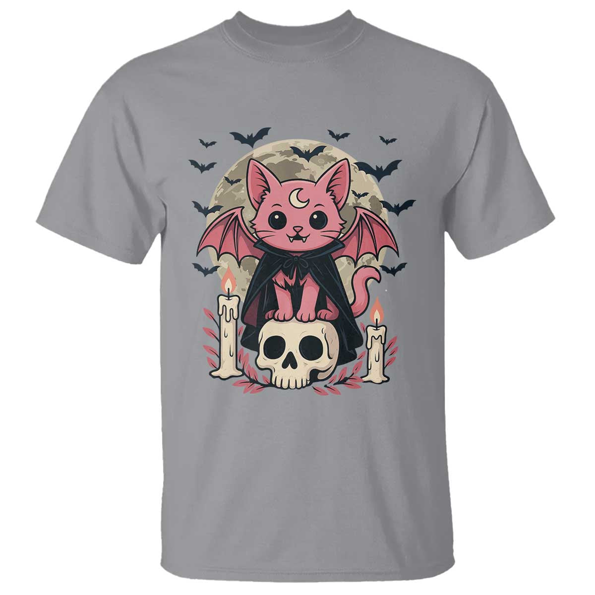 Cute Pastel Goth Vampire Cat T Shirt Funny Gothic Halloween Art - Wonder Print Shop