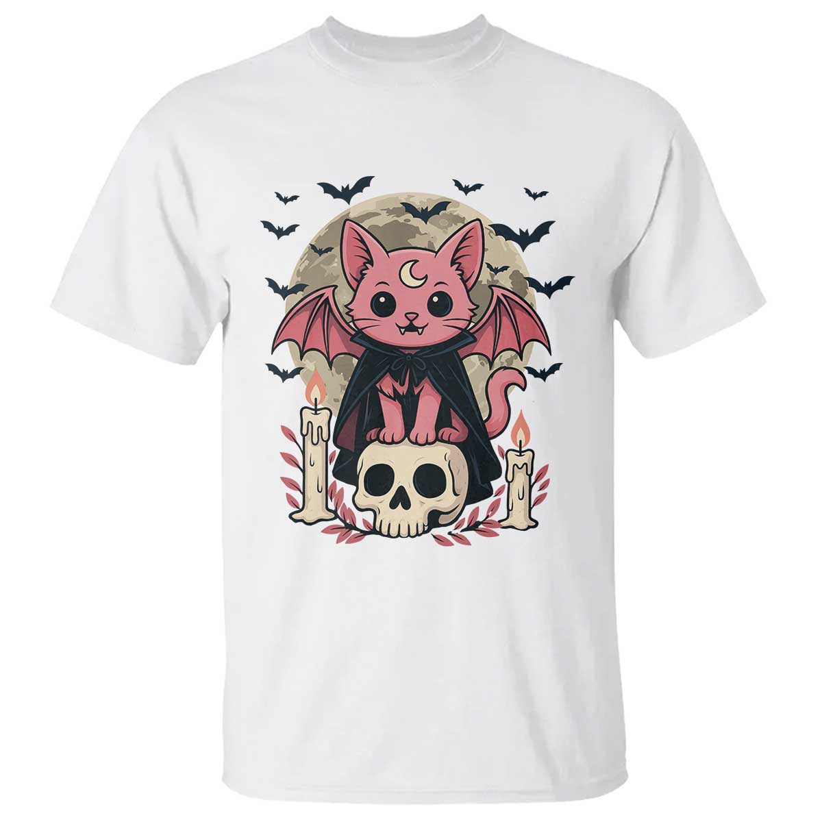Cute Pastel Goth Vampire Cat T Shirt Funny Gothic Halloween Art - Wonder Print Shop