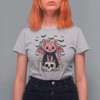 Cute Pastel Goth Vampire Cat T Shirt For Women Funny Gothic Halloween Art - Wonder Print Shop