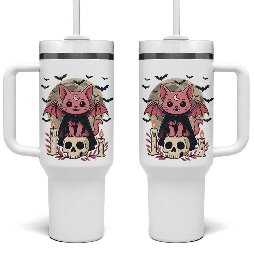Cute Pastel Goth Vampire Cat Tumbler With Handle Funny Gothic Halloween Art